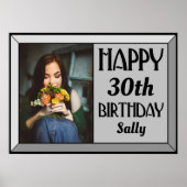 Silver Beveled Art Deco Birthday Foto Poster (Voorkant)