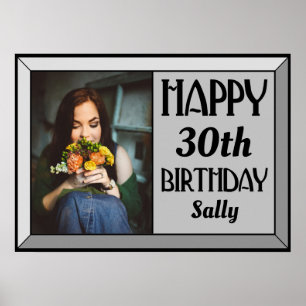 Silver Beveled Art Deco Birthday Foto Poster