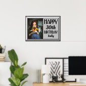 Silver Beveled Art Deco Birthday Foto Poster (Thuiskantoor)