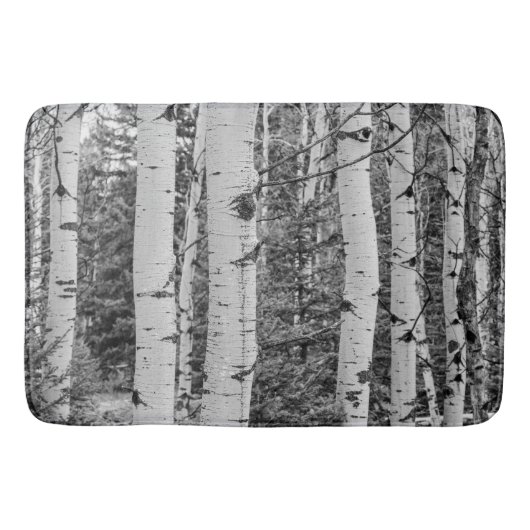 Silver Birch Tree Trunk Black en White Design Badmat (Voorkant)