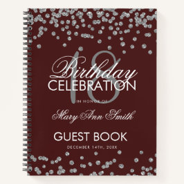 Silver Birthday Guestbook Confetti Burgundy Notitieboek