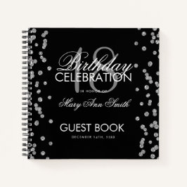 Silver Birthday Guestbook Glitter Confetti Black Notitieboek