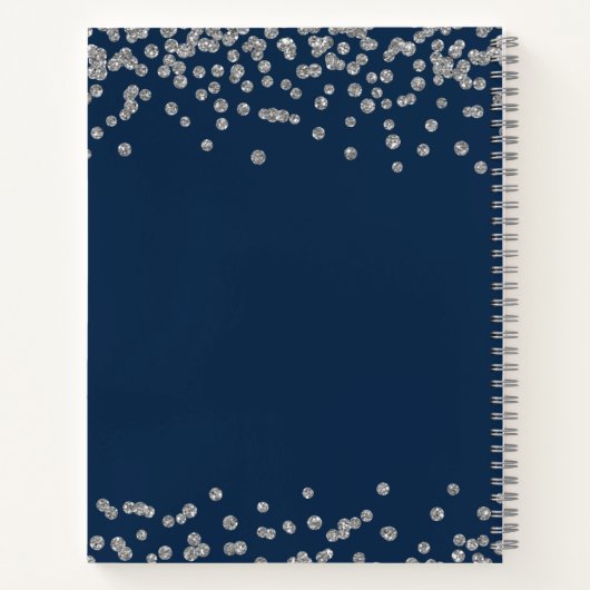 Silver Birthday Guestbook Glitter Confetti Navy Notitieboek (Achterkant)