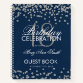 Silver Birthday Guestbook Glitter Confetti Navy Notitieboek (Voorkant)