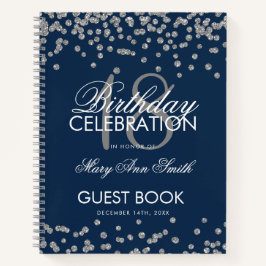 Silver Birthday Guestbook Glitter Confetti Navy Notitieboek