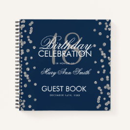 Silver Birthday Guestbook Glitter Confetti Navy Notitieboek