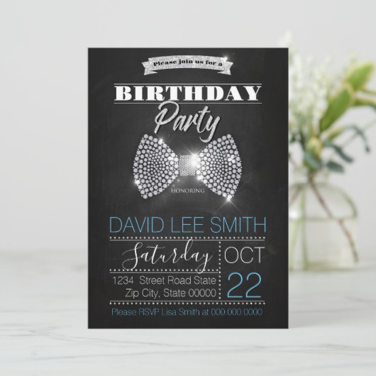 Silver Birthday Party Diamonds stropdas Kaart (Staand voorkant)