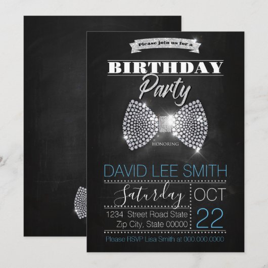 Silver Birthday Party Diamonds stropdas Kaart (Voorkant / Achterkant)