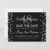 Silver Birthday Save Date Glitter Confetti Black Save The Date (Voorkant)
