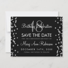 Silver Birthday Save Date Glitter Confetti Black Save The Date