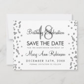Silver Birthday Save Date Glitter Confetti White Save The Date (Voorkant)