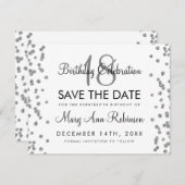 Silver Birthday Save Date Glitter Confetti White Save The Date (Voorkant / Achterkant)