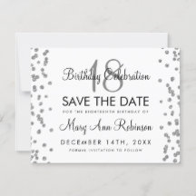 Silver Birthday Save Date Glitter Confetti White