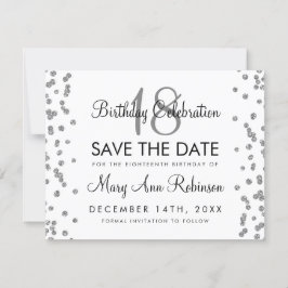 Silver Birthday Save Date Glitter Confetti White Save The Date