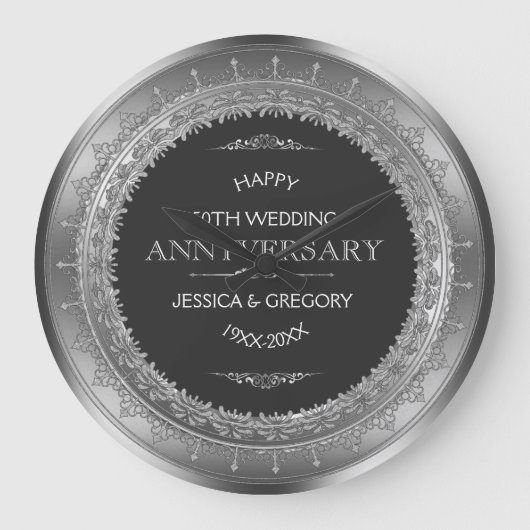 Silver & Black 25th Wedding Jubileum Grote Klok (Voorkant)