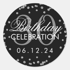 Silver Black 30th Birthday Faux Glitter Confetti Ronde Sticker