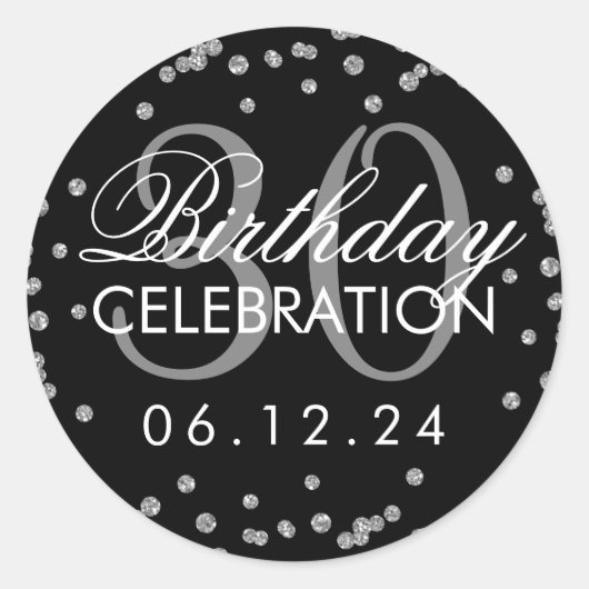 Silver Black 30th Birthday Faux Glitter Confetti Ronde Sticker (Voorkant)