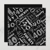 Silver & Black 40th Birthday Party Invitation Kaart (Voorkant / Achterkant)