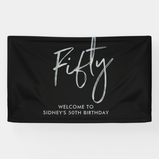 Silver & Black 50e verjaardag feest Welkom Spandoek (Horizontaal)