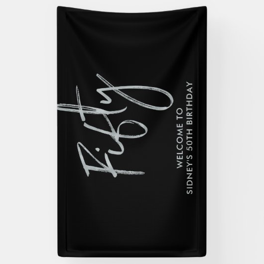 Silver & Black 50e verjaardag feest Welkom Spandoek (Verticaal)