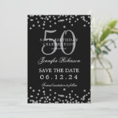 Silver Black 50th Birthday Bewaar de datum en deta Kaart (Staand voorkant)