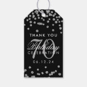 Silver Black 70th Verjaardag Dank u Confetti Cadeaulabel (Voorkant)