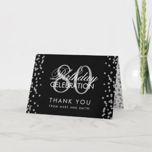 Silver Black 80th Birthday Thank you Glitter Bedankkaart