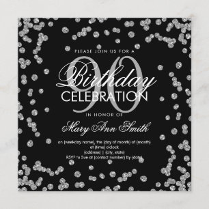 Silver Black 90th Birthday Glitter Confetti Kaart