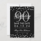 Silver Black 90th Birthday Opslaan Datum Confetti Kaart (Voorkant)