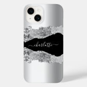 Silver Black agate marble name script Case-Mate iPhone Case (Achterkant)