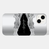 Silver Black agate marble name script Case-Mate iPhone Case (Achterkant (horizontaal))