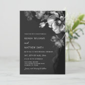 Silver Black And White Flowers Wedding Invitation Kaart (Staand voorkant)