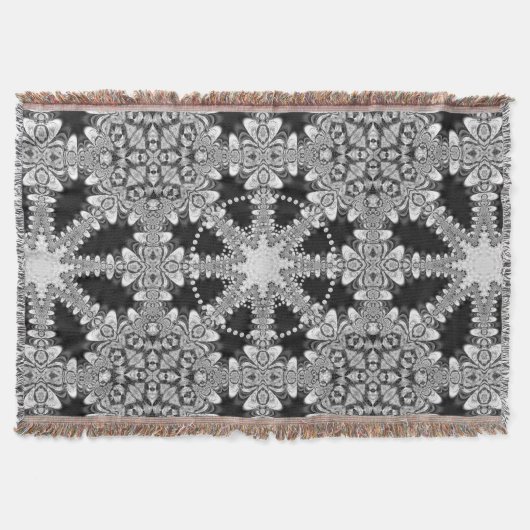 Silver + Black Arabesque Geometric Mandala Blanket Deken (Voorkant)