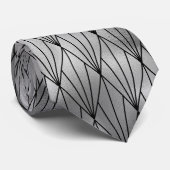 Silver Black art deco betegeld patroon stropdas (Opgerold)