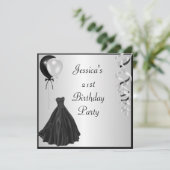 Silver Black Balloons Formale 21ste verjaardag Kaart (Staand voorkant)