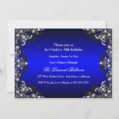 Silver Black Blue Pearl Damask Sweet 16 Invite Kaart (Achterkant)