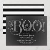 Silver & Black BOO Elegant Halloween Party Kaart (Voorkant / Achterkant)