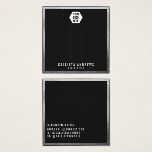 Silver Black Border Logo Hair Clips Display Kaart (Voorkant /achterkant)