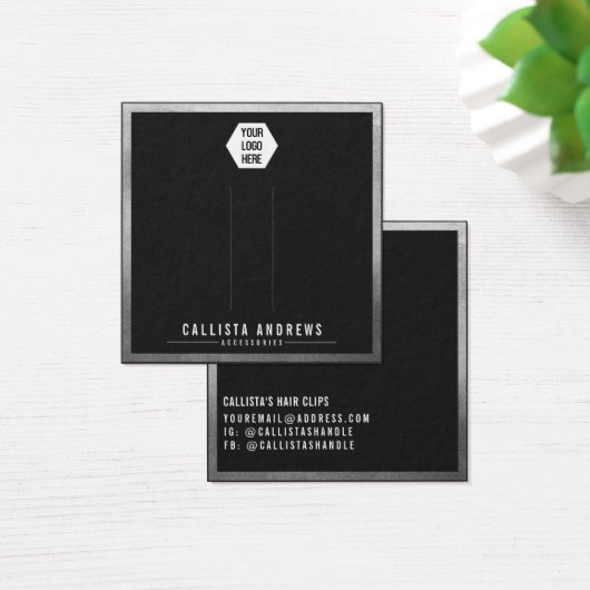 Silver Black Border Logo Hair Clips Display Kaart (Bureau)