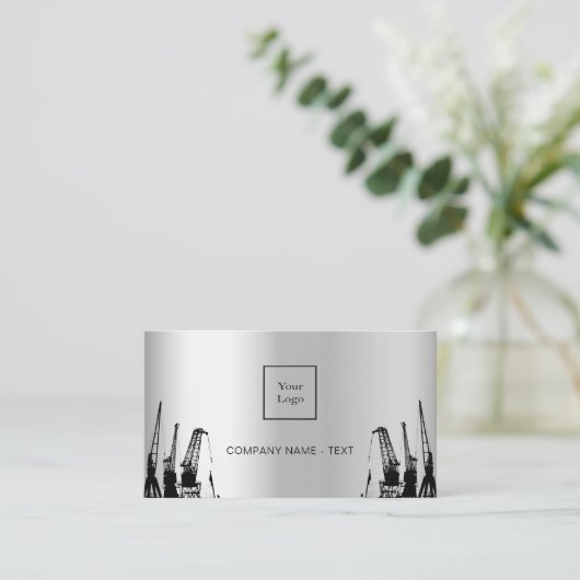 Silver Black bouwfotocontractant logo QR Visitekaartje (Staand voorkant)