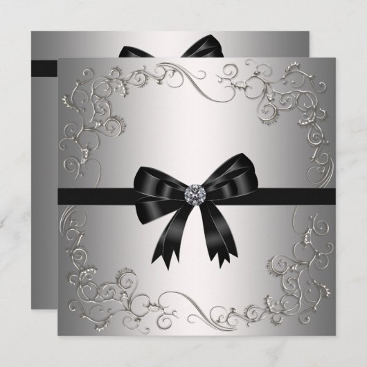 Silver Black Bow Black Stropdas Corporate Party Kaart (Voorkant / Achterkant)
