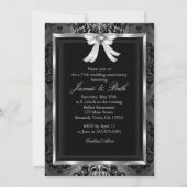 Silver Black Bow & Damask 25th Wedding Jubileum Kaart (Achterkant)