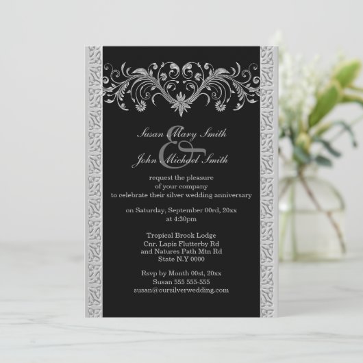 Silver Black bruiloft verloving Kaart (Staand voorkant)