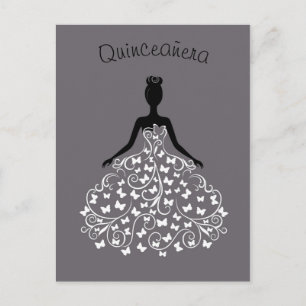 Silver Black Butterfly Gown Quinceanera Uitnodigin Uitnodiging Briefkaart