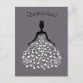 Silver Black Butterfly Gown Quinceanera Uitnodigin Uitnodiging Briefkaart (Voorkant)