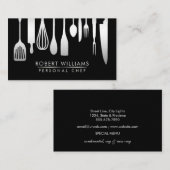 Silver Black Chef Kitchen Tools Glitter Faux Visitekaartje (Voorkant / Achterkant)