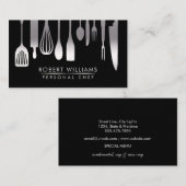 Silver Black Chef Kitchen Tools Glitter Faux Visitekaartje (Voorkant / Achterkant)