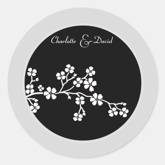Silver Black Cherry Blossom Bruiloft Sticker (Voorkant)