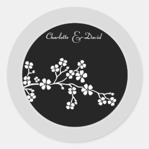 Silver Black Cherry Blossom Bruiloft Sticker