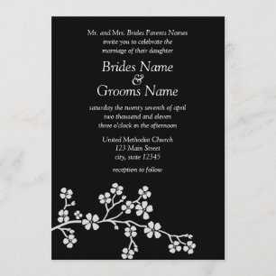 Silver & Black Cherry Blossom Elegant Wedding 5x7 Kaart